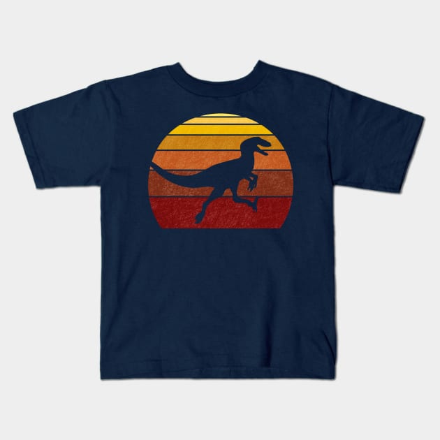 Utahraptor or Velociraptor Synthwave Sunset Sunrise Dinosaur Kids T-Shirt by FalconArt